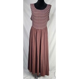 Free People Boho Beach Brown Striped Sleeveless Maxi Dress with Tie‎ Back Size L
